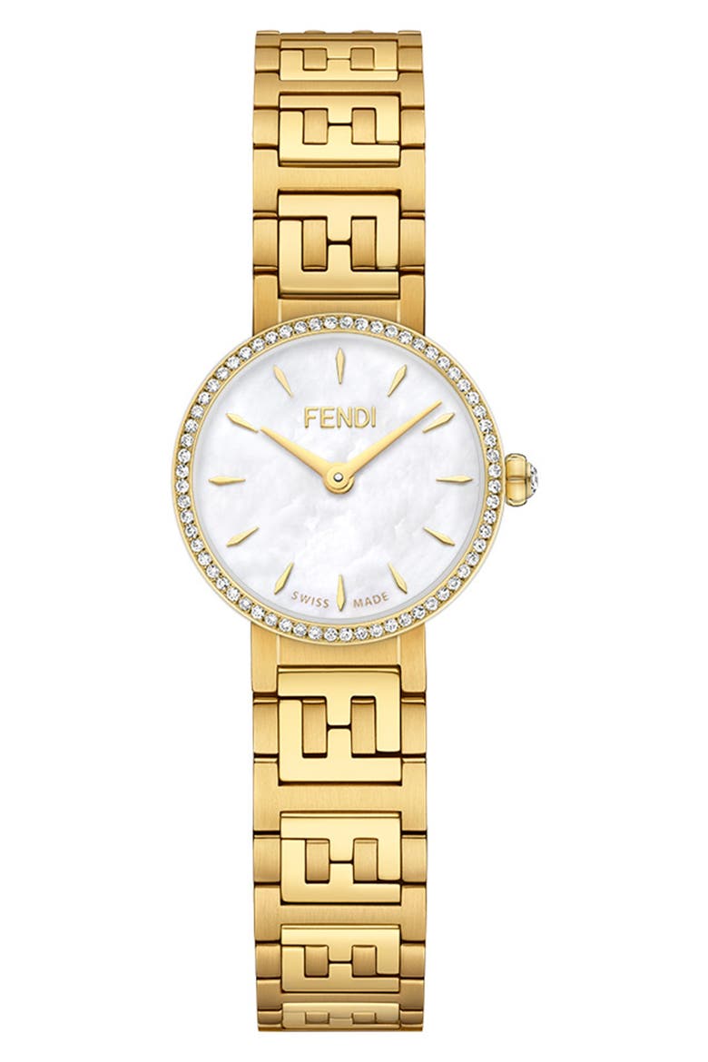 Forever Fendi Diamond Bracelet Watch, 19mm, Main, color, GOLD/ WHITE MOP/ GOLD