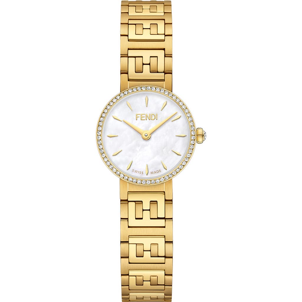 Fendi Forever Diamond Bracelet Watch, 19mm In Gold/ White Mop/ Gold