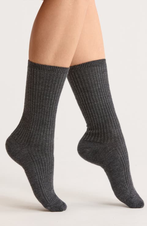 Rib Merino Wool Blend Crew Socks