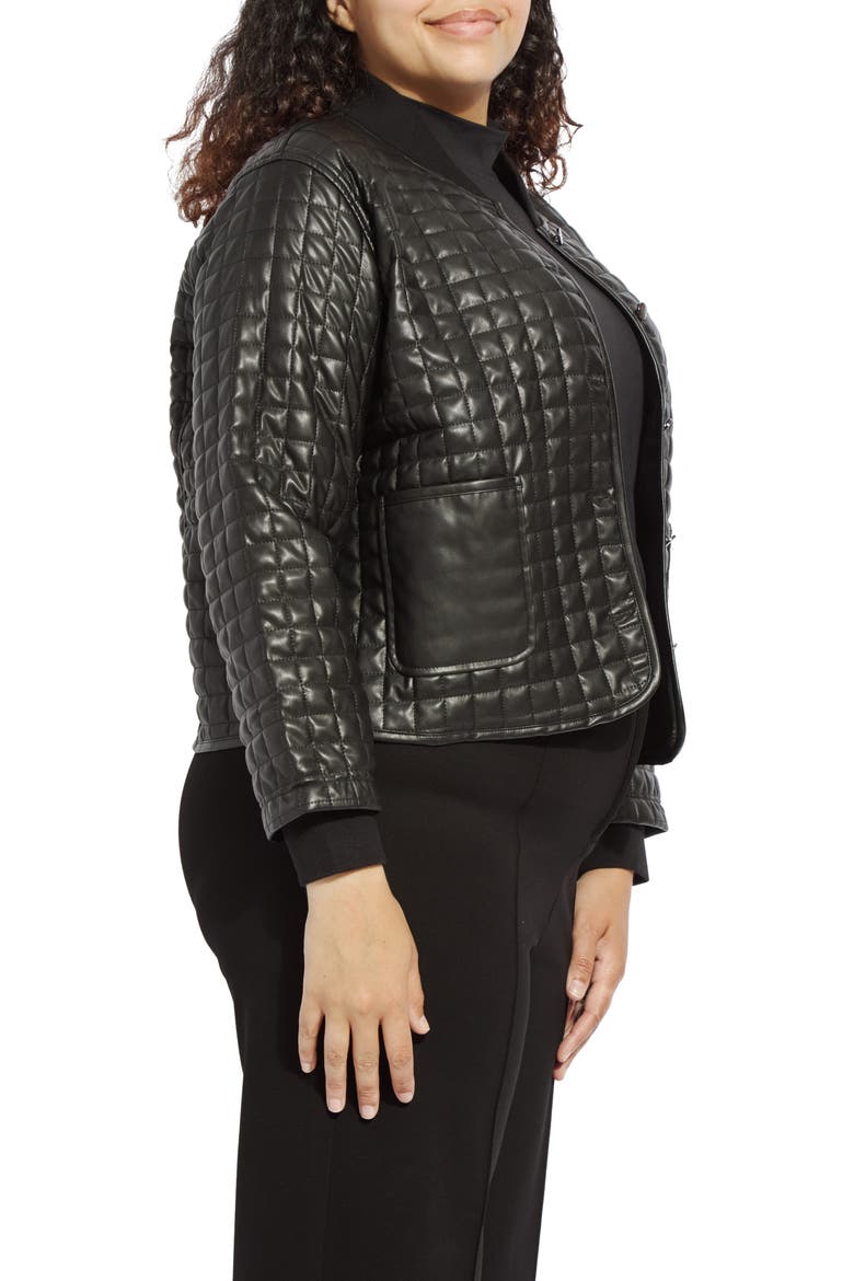 Agnes Quilted Faux Leather Crop Jacket, Alternate, color, BLACK