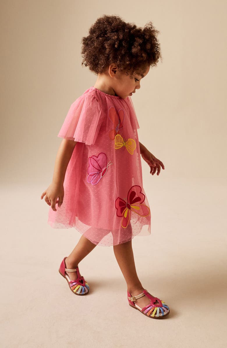 NEXT Kids' Butterfly Appliqué Mesh Party Dress, Alternate, color, Coral Butterfly