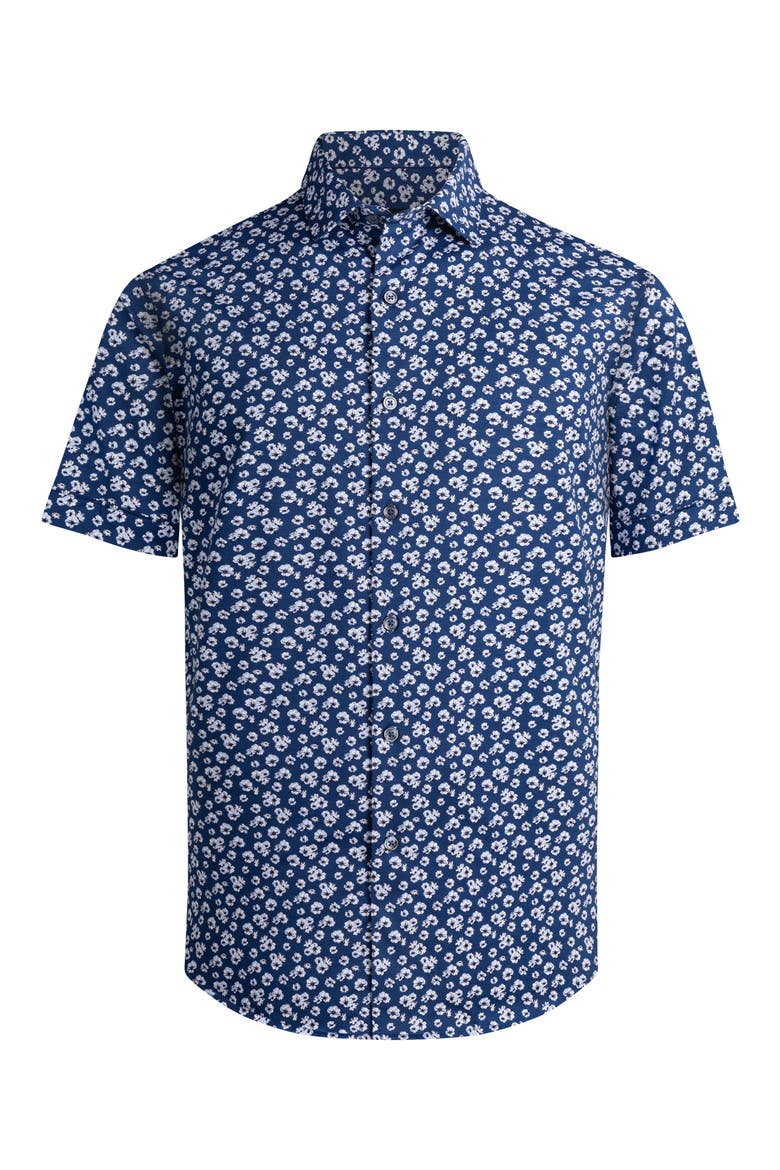 OoohCotton® Tech Knit Short Sleeve Button-Up Shirt, Main, color, NIGHT BLUE