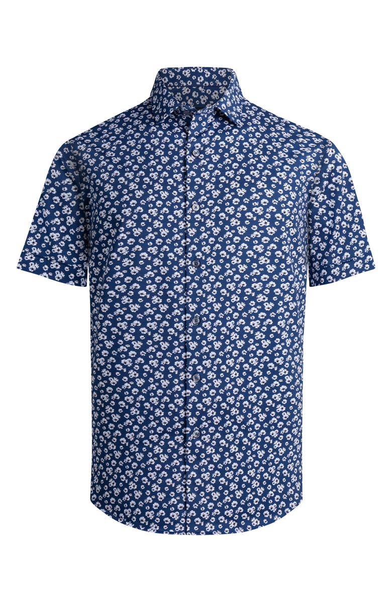 Bugatchi OoohCotton<sup>®</sup> Tech Knit Short Sleeve Button-Up Shirt, Main, color, 