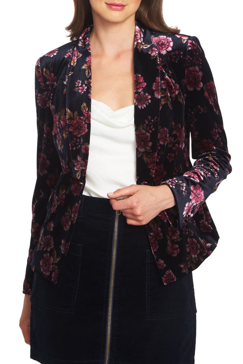 Gallant Garden Stretch Velvet Blazer, Main, color, BLUE NIGHT