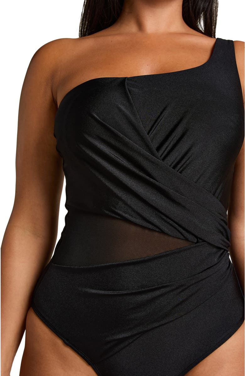 Hunkemöller Shaping Shell Mesh Swimsuit, Alternate, color, Black