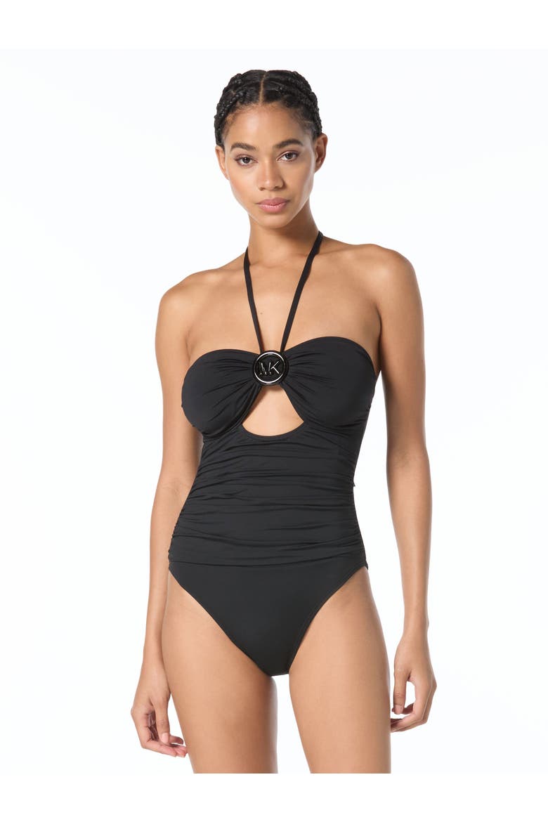 Bubble Logo Bandeau One-Piece Swimsuit, Main, color, Black