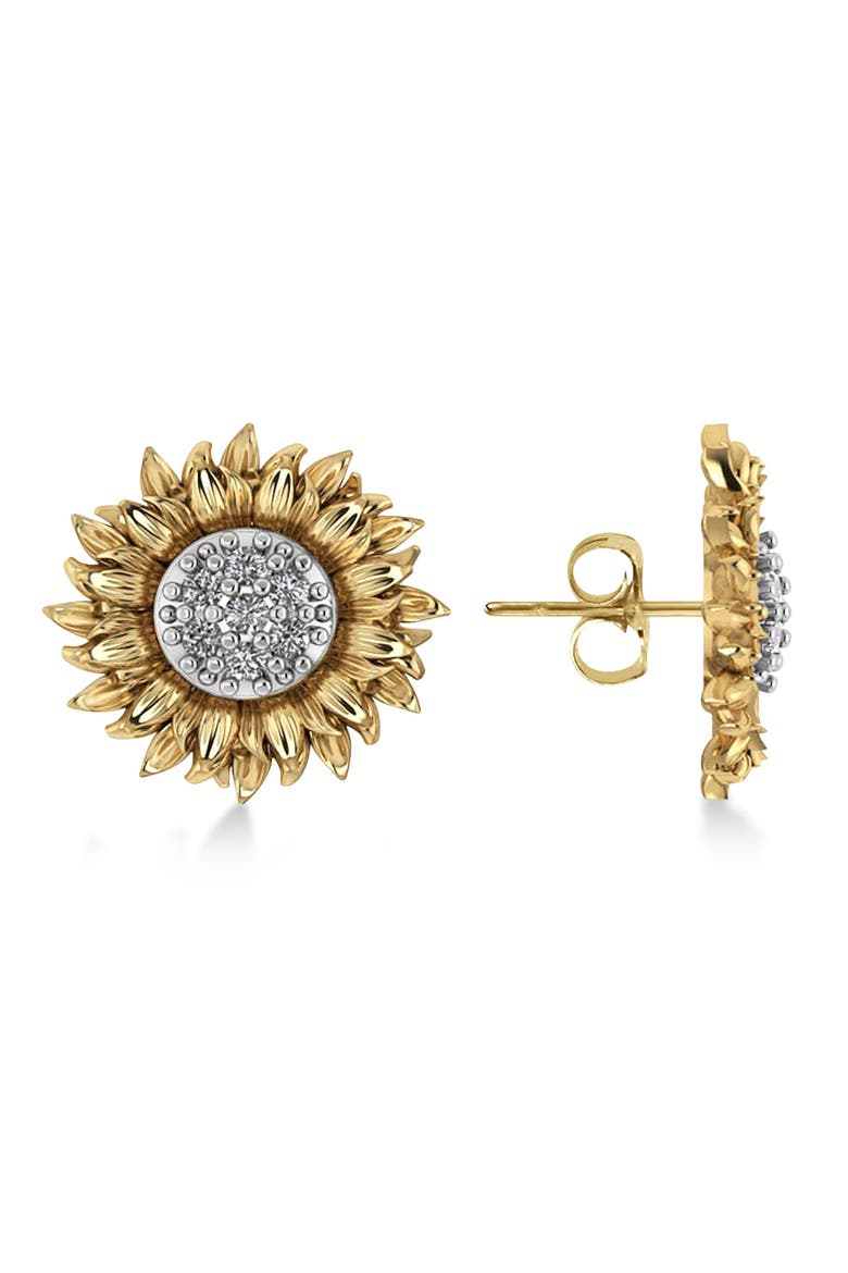 Diamond Sunflower Shaped Earrings 14k, Main, color, Diamond