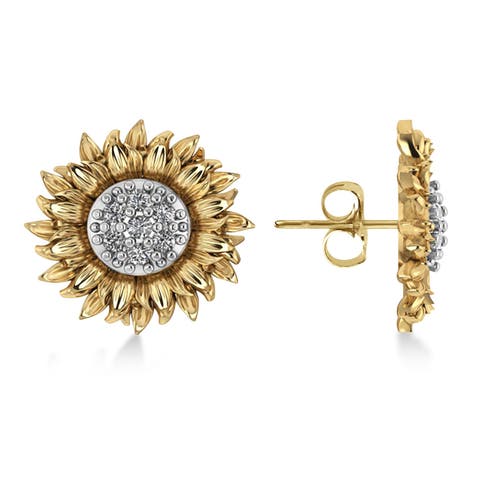 Diamond Sunflower Shaped Earrings 14k