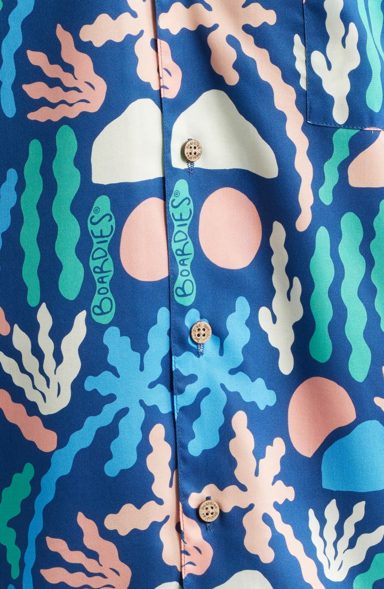 Boardies Print Short Sleeve Button-Up Camp Shirt, Alternate, color, Blue Multi