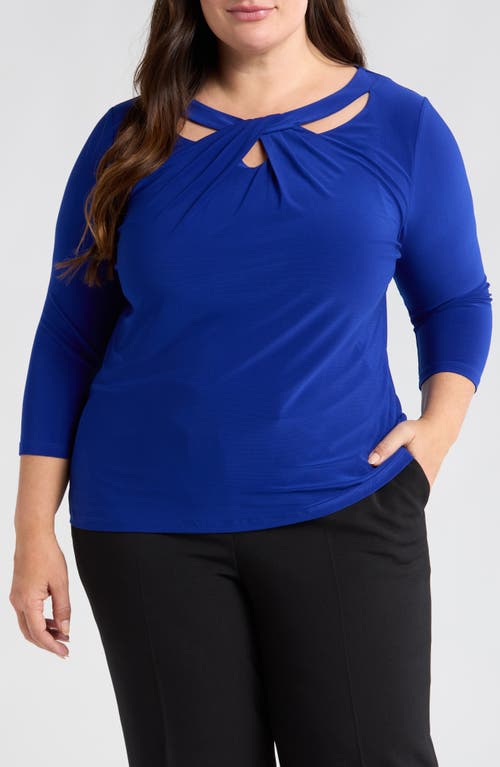Kasper Twist Neck Cutout Top In Royal Signature
