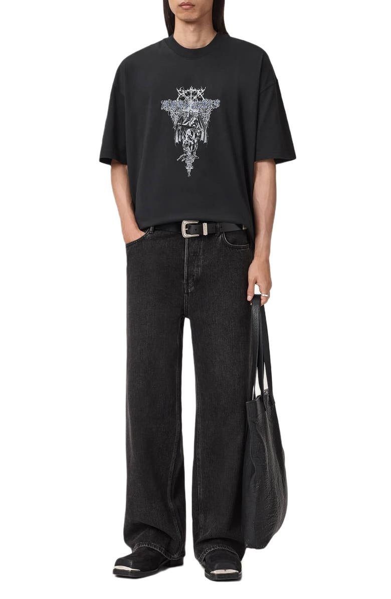 AllSaints Swords Oversize Cotton Graphic T-Shirt, Alternate, color, Washed Black