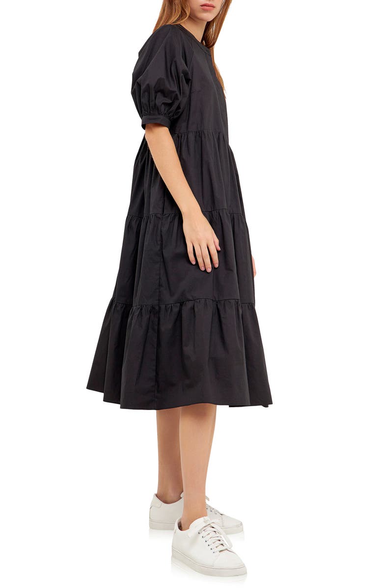 English Factory Puff Sleeve Dress, Alternate, color, Black