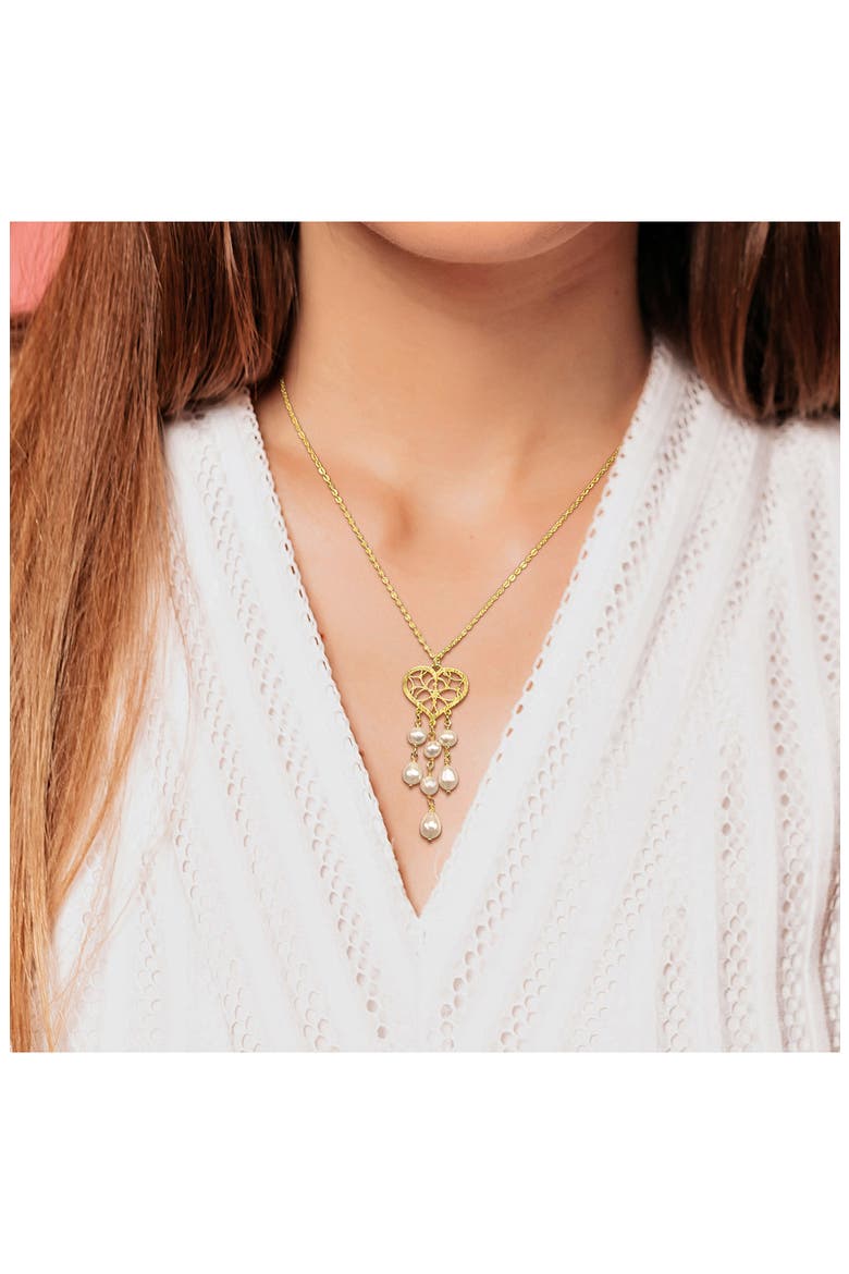 Cultured Freshwater Pearl Pendant Necklace & Drop Earrings, Alternate, color, GOLD