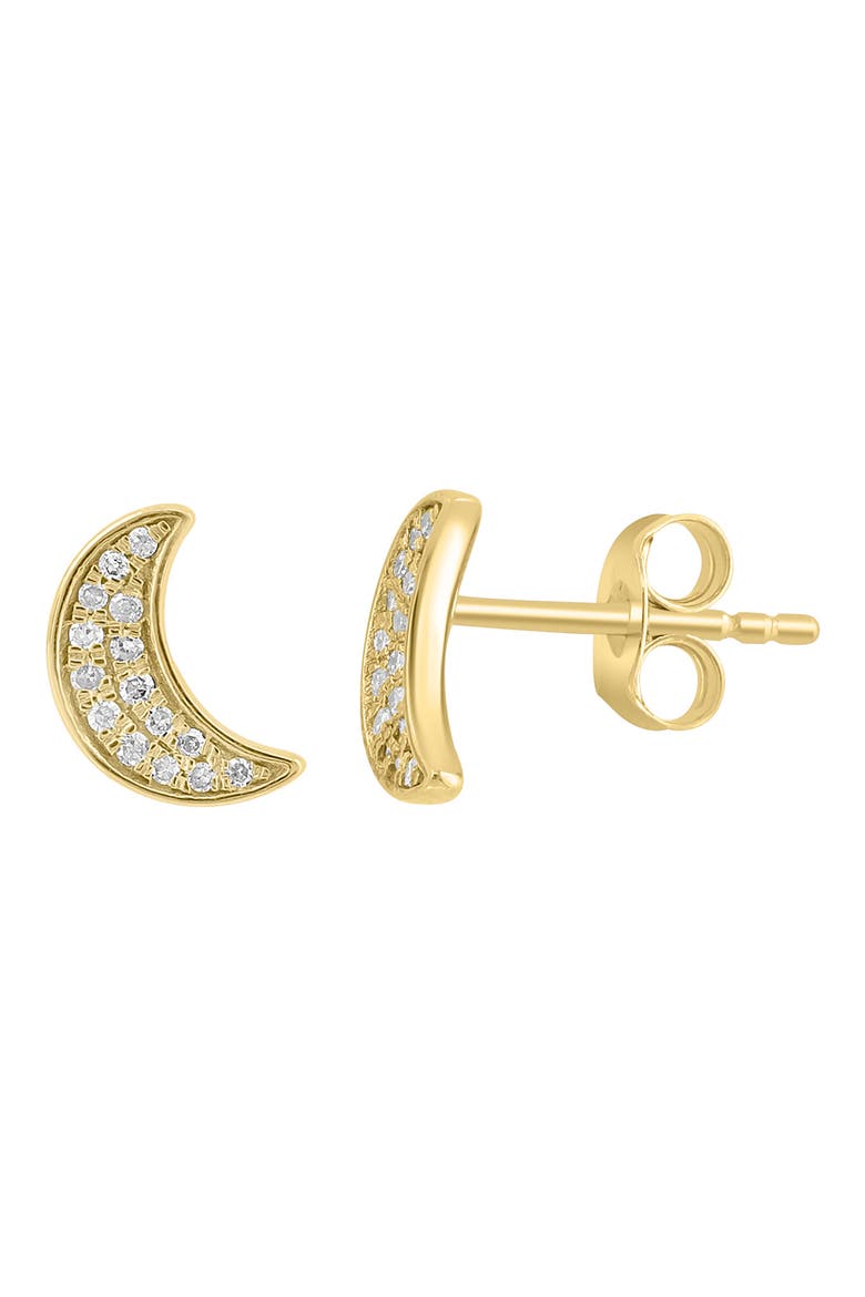 Sterling Silver & Diamond Moon Stud Earrings - 0.18 ctw, Alternate, color, GOLD