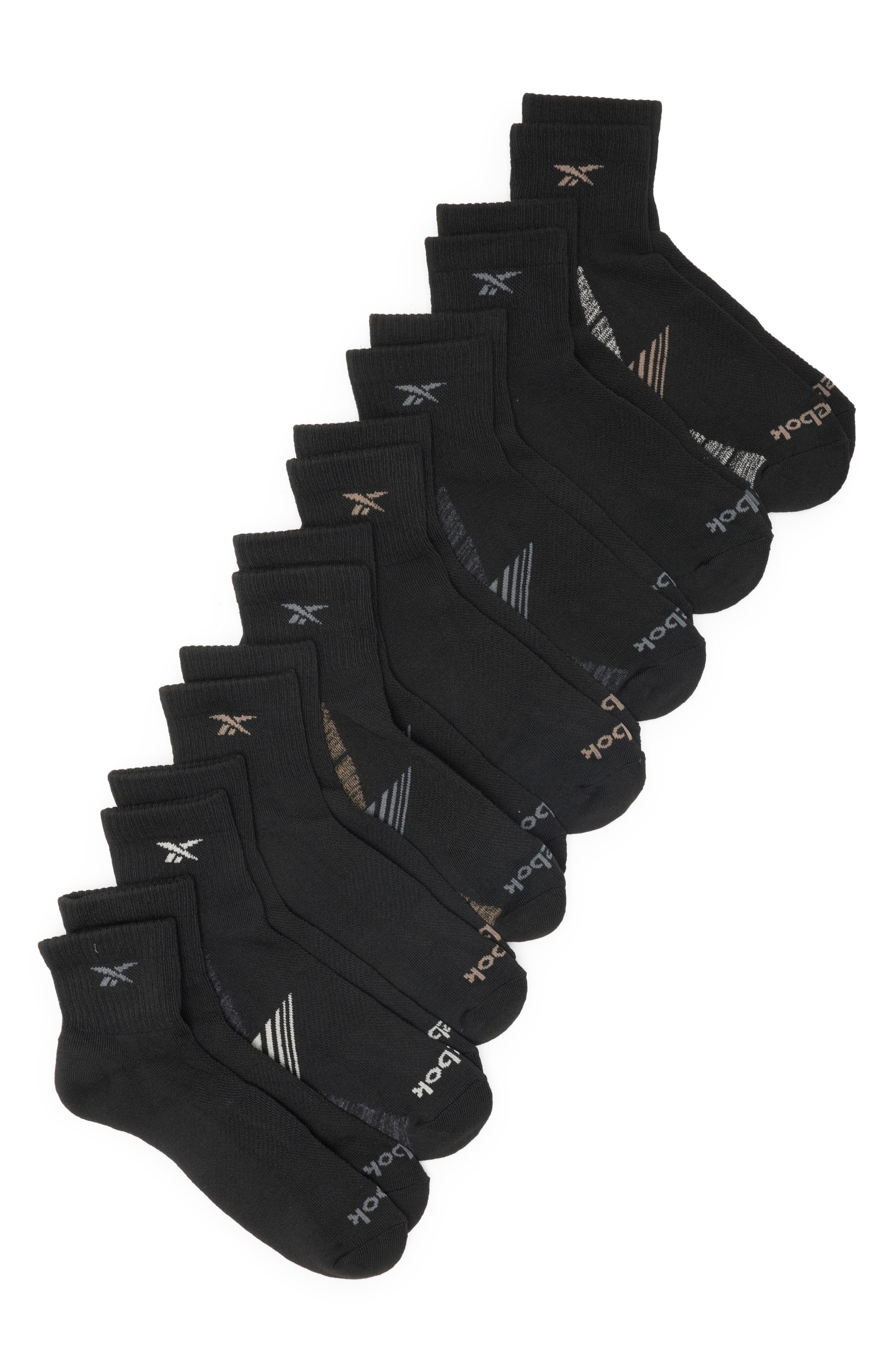 Reebok 8-pack Cushioned Quarter Length Socks In Black