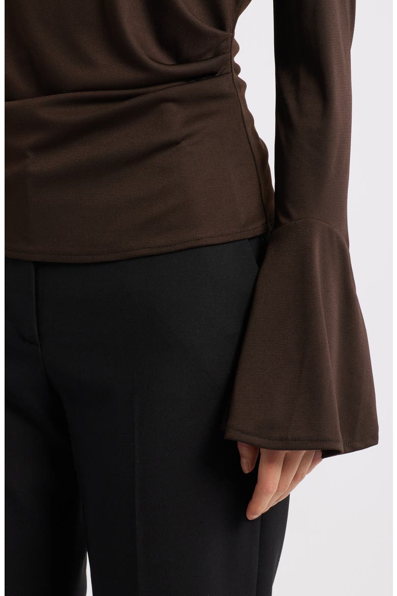 Ruched Bell Sleeve Top, Alternate, color, BROWN
