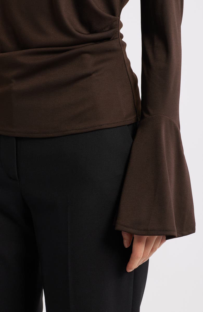 MANGO Ruched Bell Sleeve Top, Alternate, color, Brown