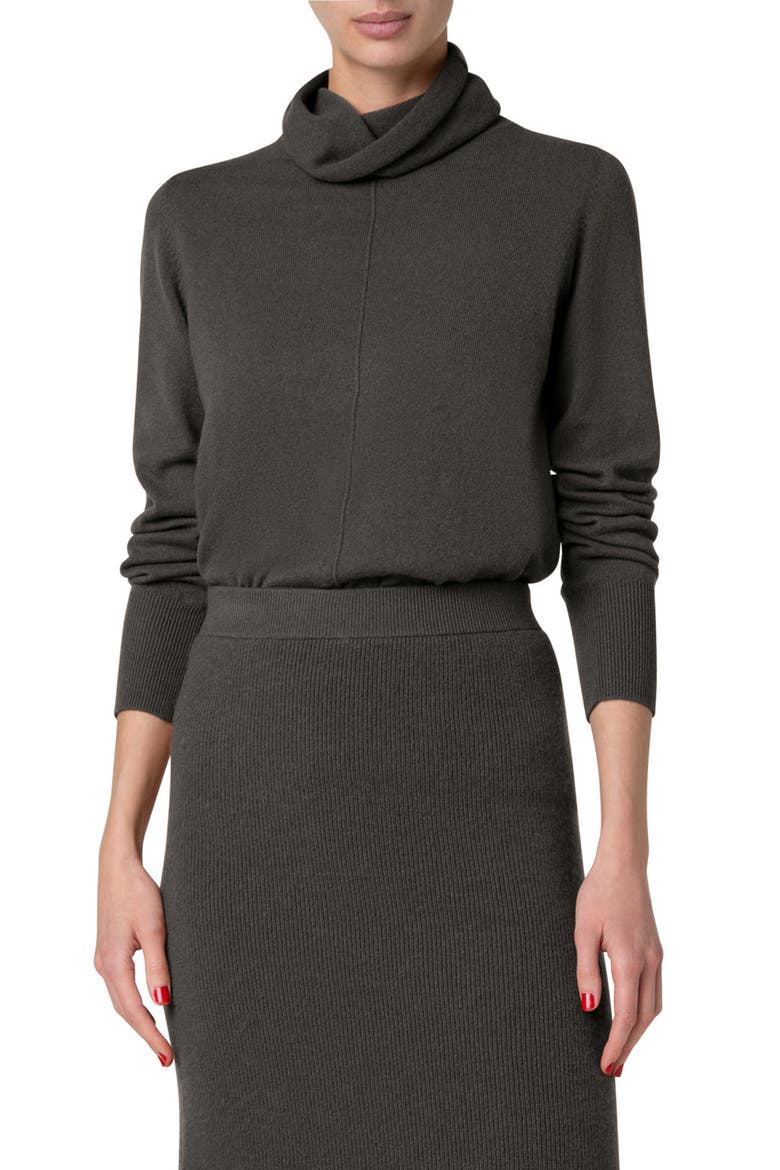 Cowl Turtleneck Cashmere Sweater, Main, color, 059 KALE GREEN