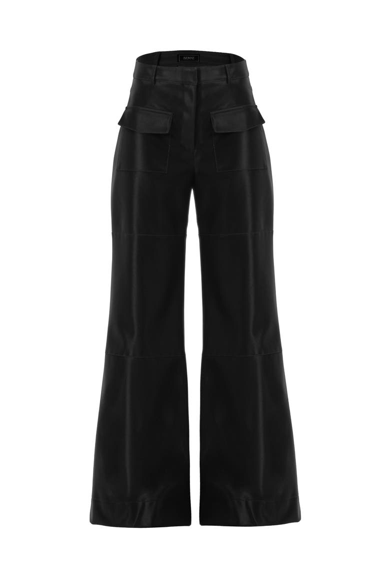 High Shine Semi-Flared Trousers, Alternate, color, Black
