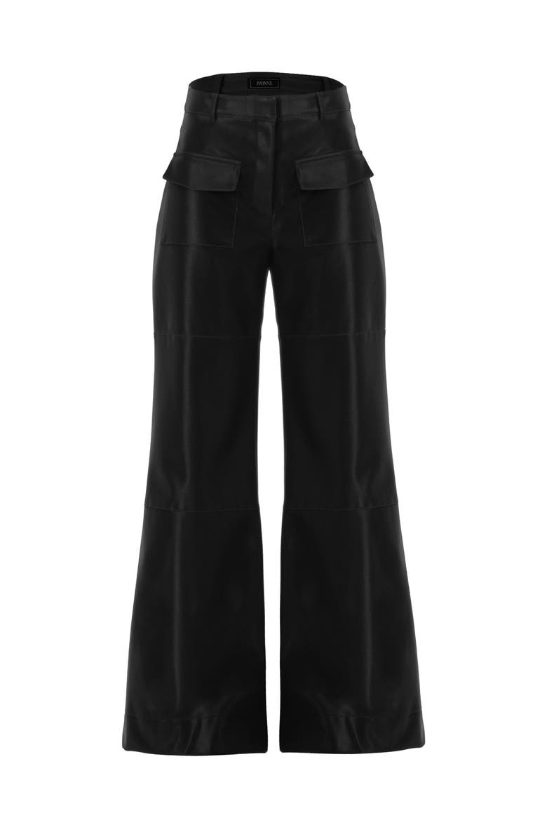 IVONNE High Shine Semi-Flared Trousers, Alternate, color, Black