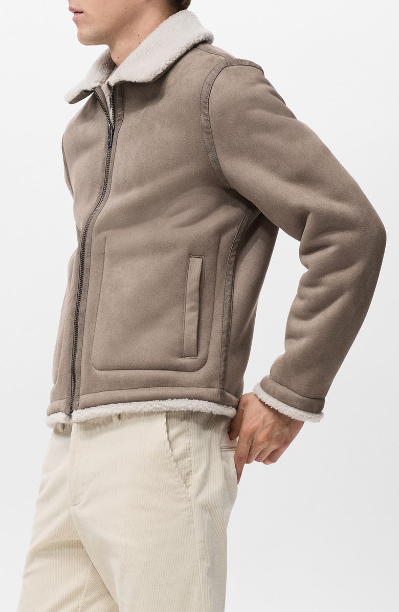 MANGO Faux Suede Jacket with Faux Shearling Lining, Alternate, color, 