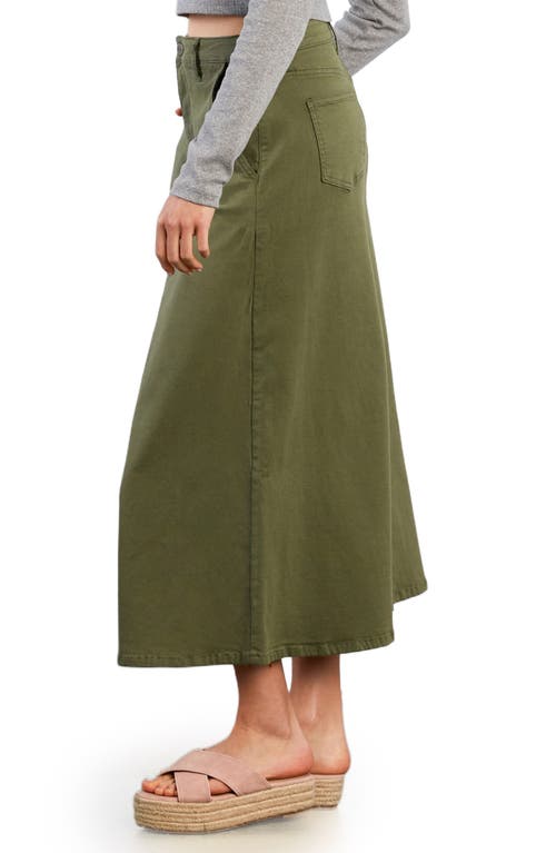 Hint Of Blu Denim Maxi Skirt In Green