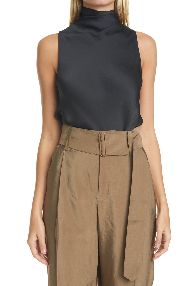 Draped Turtleneck Sleeveless Bodysuit, Main, color, BLACK