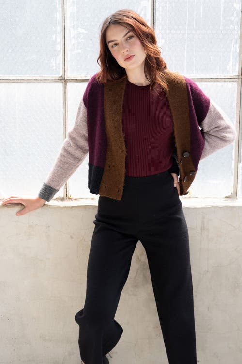 Sskein Color Block Cardi In Aubergine Multi