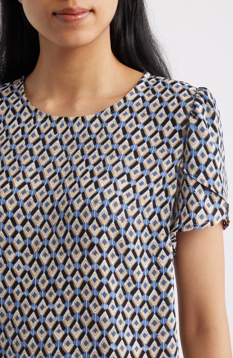 AK ANNE KLEIN Print Tulip Sleeve Top, Alternate, color, Blue Jay Multi