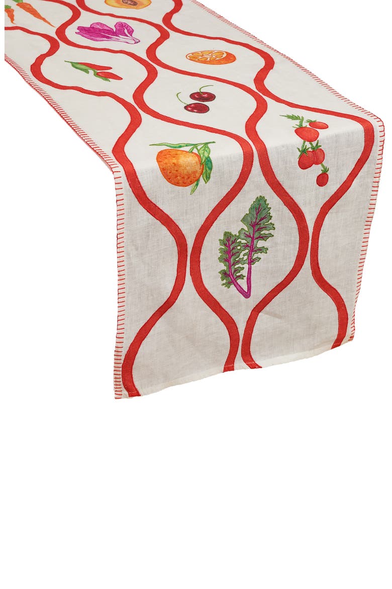 Still Life Linen Table Runner, Main, color, RED RIBBON