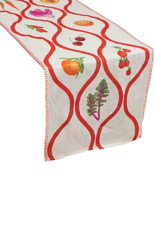 MISETTE Still Life Linen Table Runner in Red Ribbon 