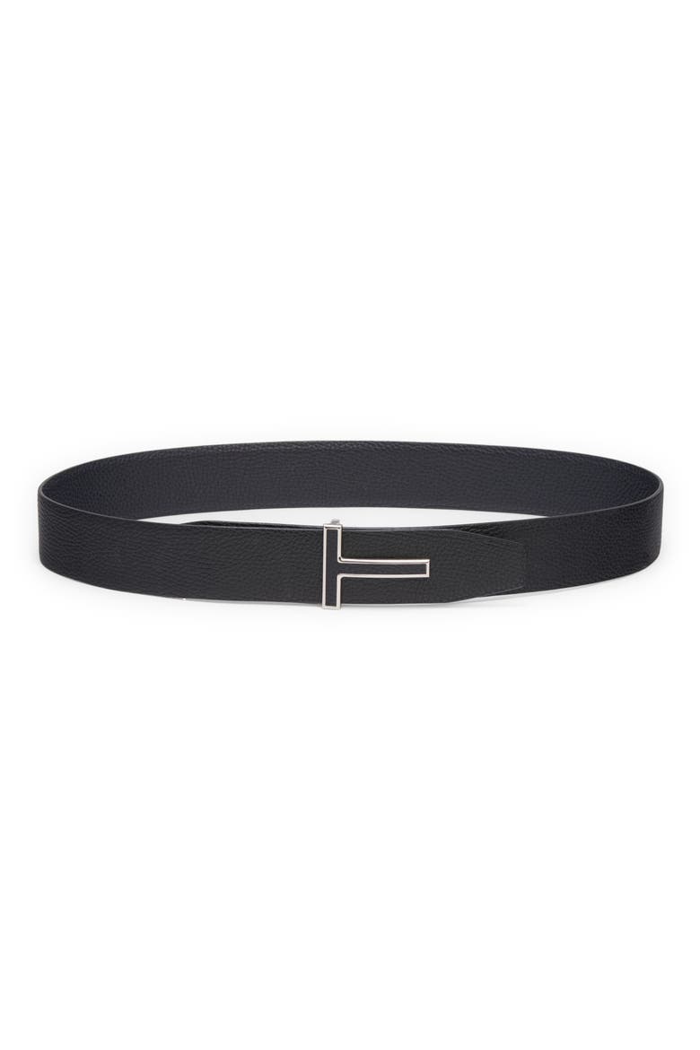 Logo Grained Leather Belt, Main, color, DARK NAVY