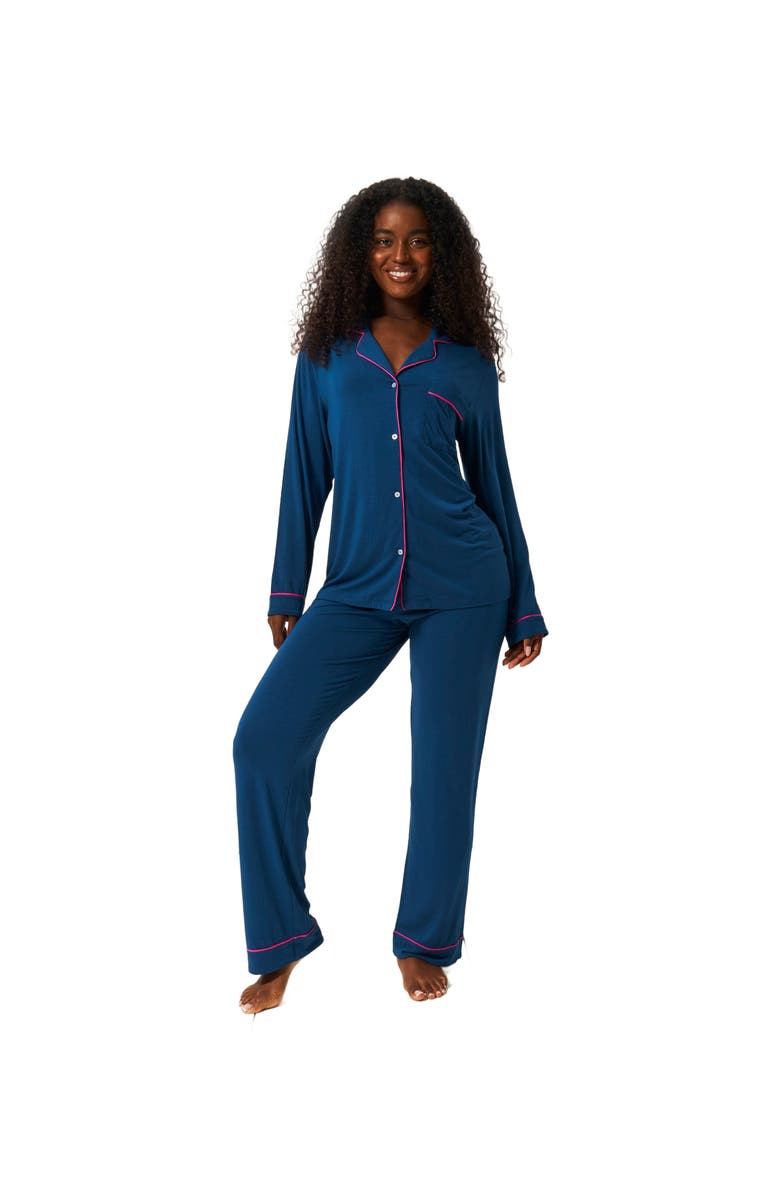 Stripe & Stare Long Pyjama Set, Main, color, Midnight & Raspberry