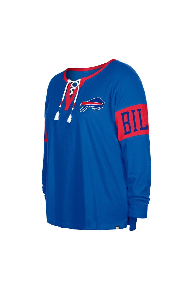 Women's New Era  Royal Buffalo Bills Plus Size Lace-Up Notch Neck Long Sleeve T-Shirt, Alternate, color, Royal