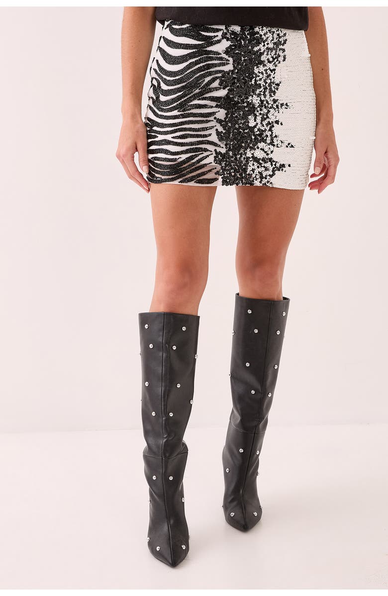 NASTY GAL Zebra Ombre Hand Embellished Mini Skirt, Main, color, Mono