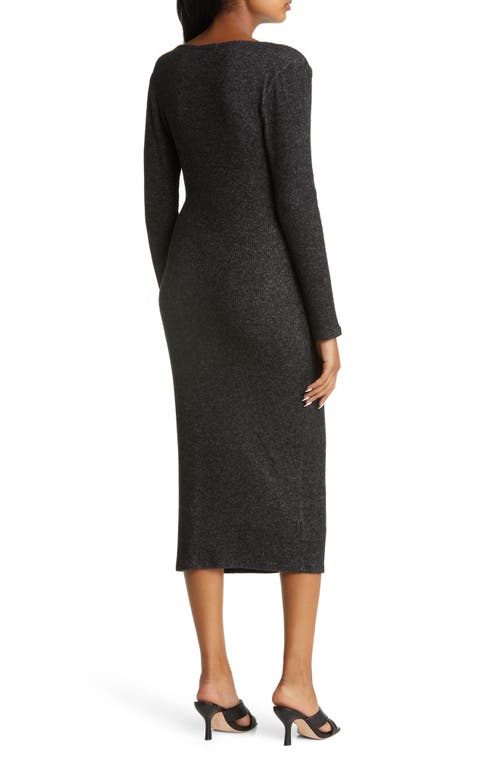 Loveappella Long Sleeve Faux Wrap Midi Dress In Black