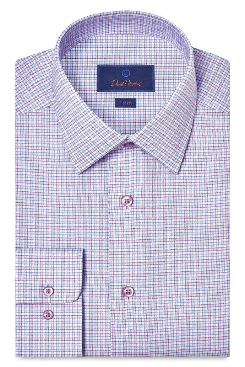 Trim Fit Check Cotton Twill Dress Shirt, Main, color, BLUE/ PURPLE