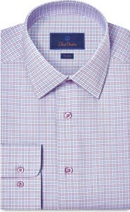 David Donahue Trim Fit Check Cotton Twill Dress Shirt