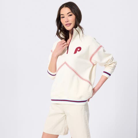 Women's Terez White Philadelphia Phillies Baseball Stitch Quarter-Zip Pullover