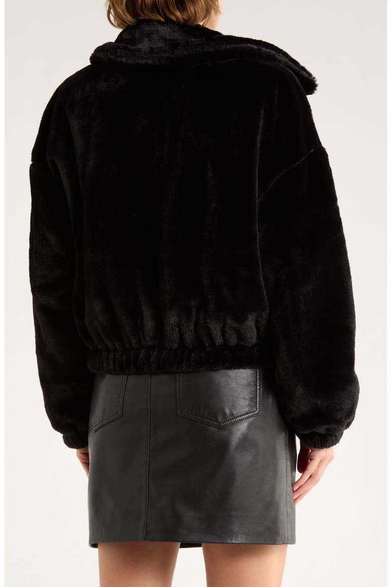 Faux Fur Zip Bomber Jacket, Alternate, color, BLACK