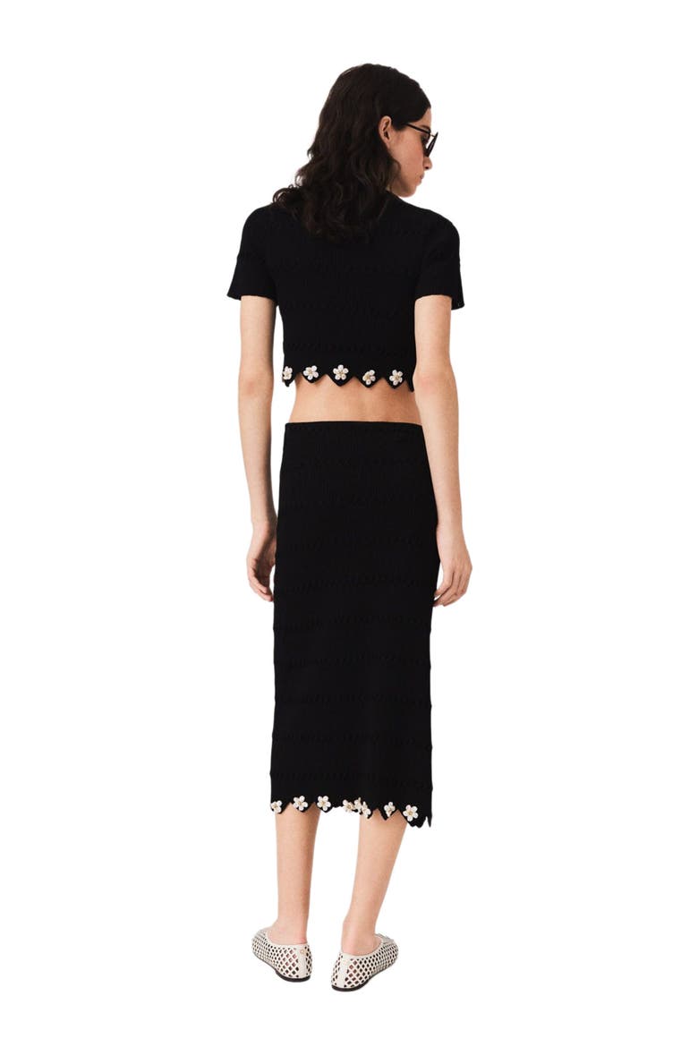Knit skirt with jewelled flowers, Alternate, color, Black