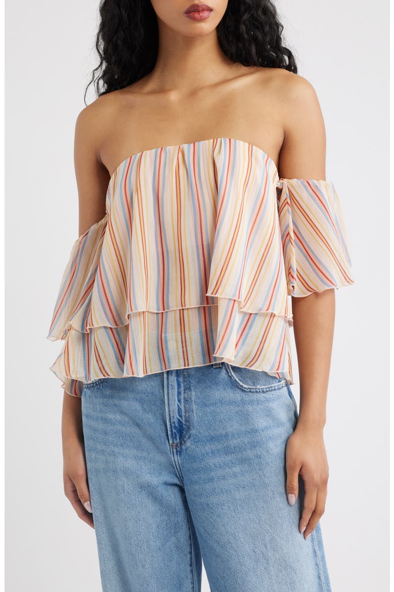 Off the Shoulder Stripe Top, Main, color, ECRU