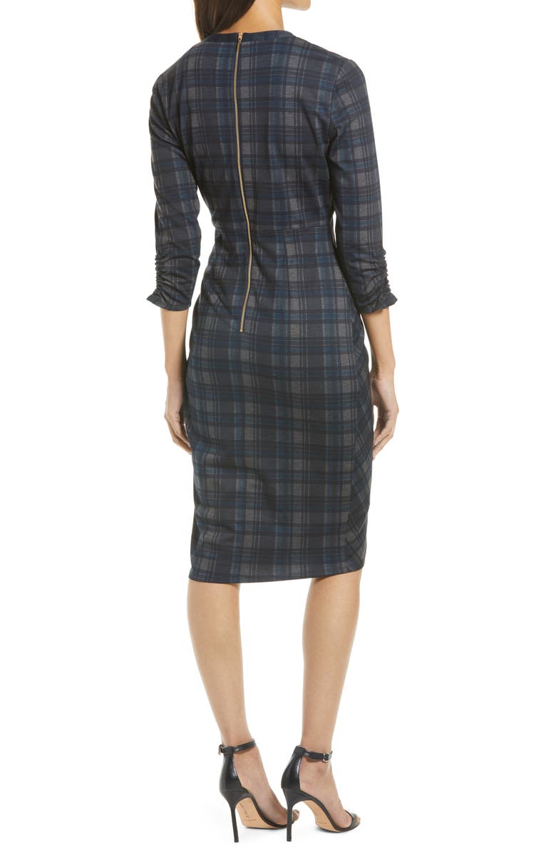 Tahari Plaid V-Neck Sheath Dress, Alternate, color, 