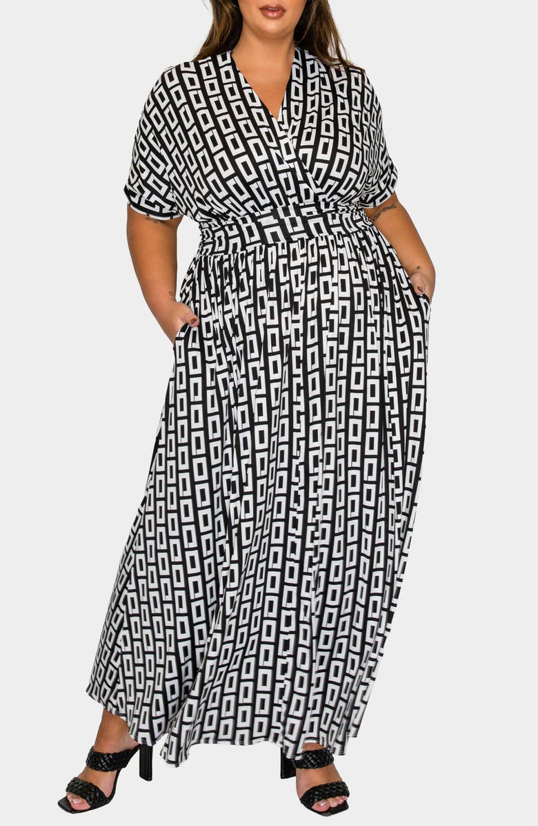 L I V D Bellano Geometric Print Empire Maxi Dress, Main, color, Black Ivory