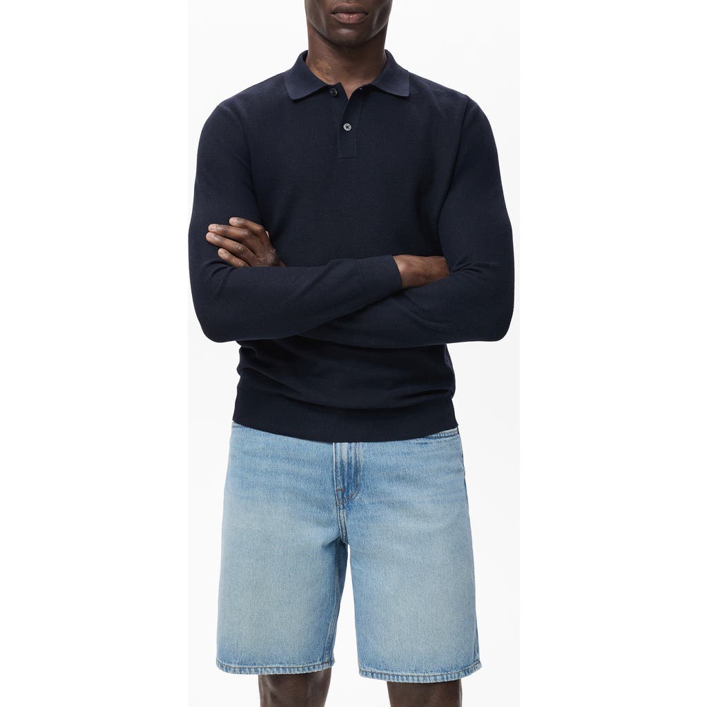 Mango Men's Micro-structured Cotton Polo Shirt In Blue