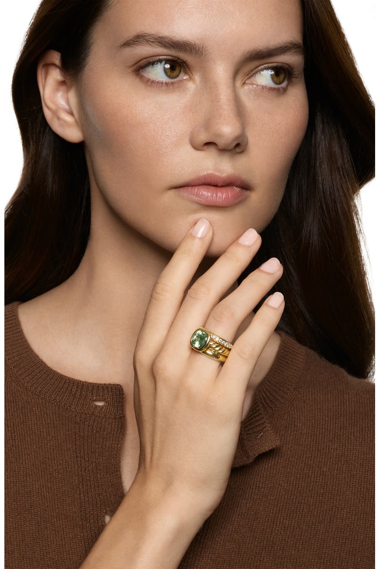 DY Mercer® Three Row Stone Ring in 18K Yellow Gold with Prasiolite & Diamonds, 12mm, Alternate, color, NEW PRASIOLITE