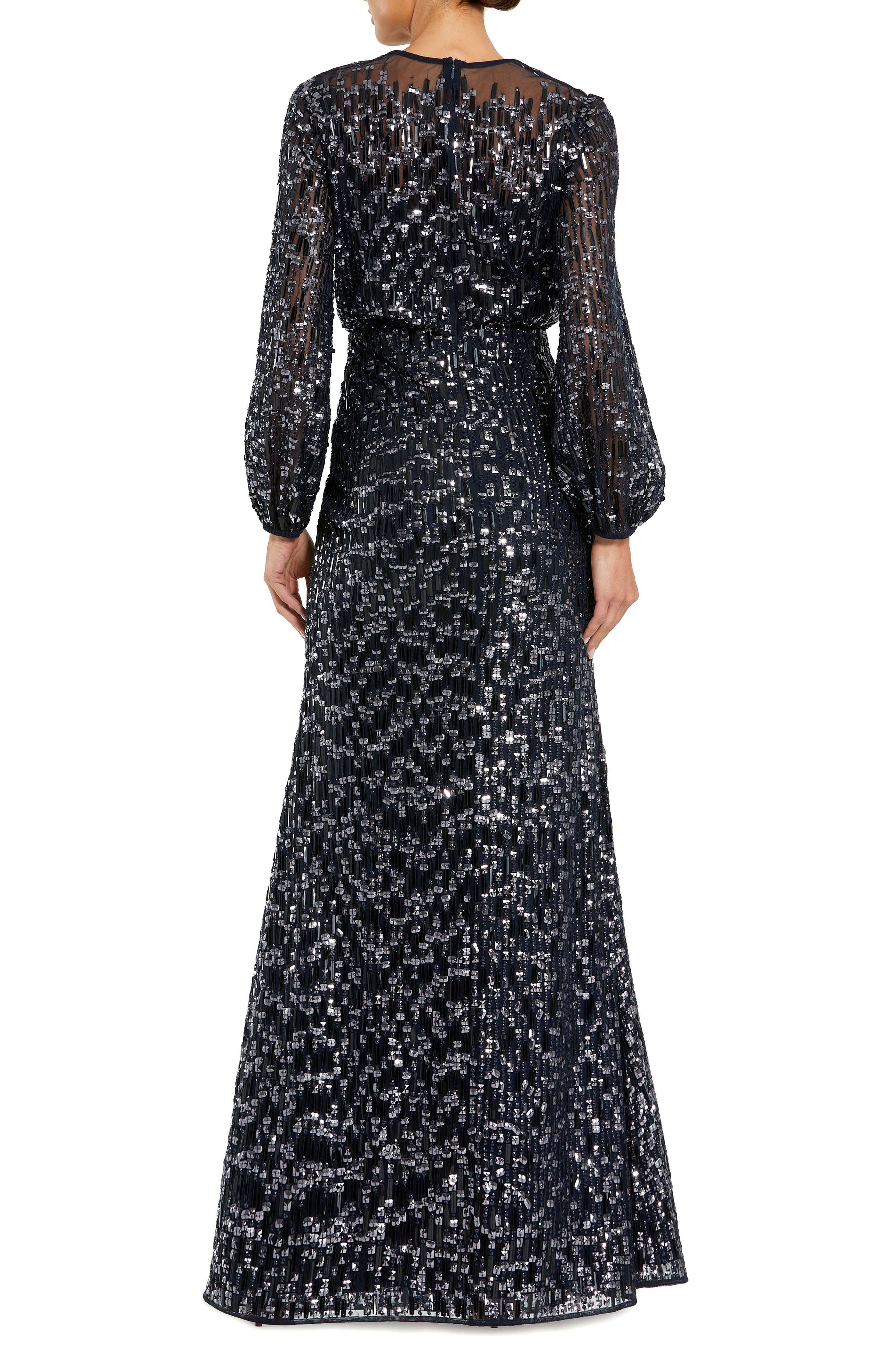 Sequin Long Sleeve Blouson Evening Gown - image 2