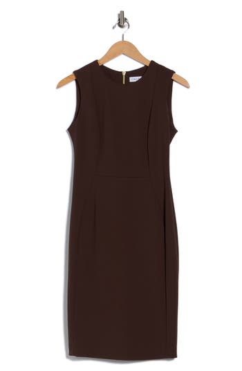 Calvin Klein Sleeveless Sheath Dress In Brown