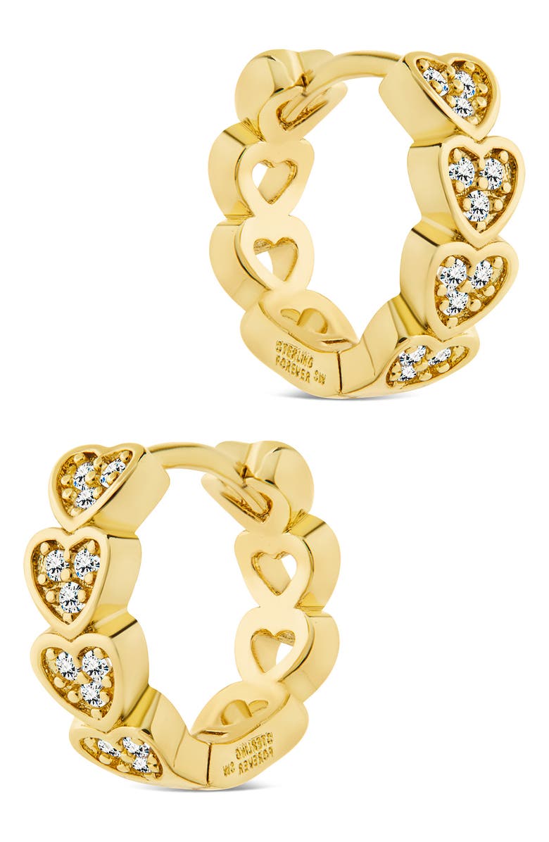 Sterling Forever Linna Cubic Zirconia Heart Micro Hoop Earrings, Alternate, color, Gold