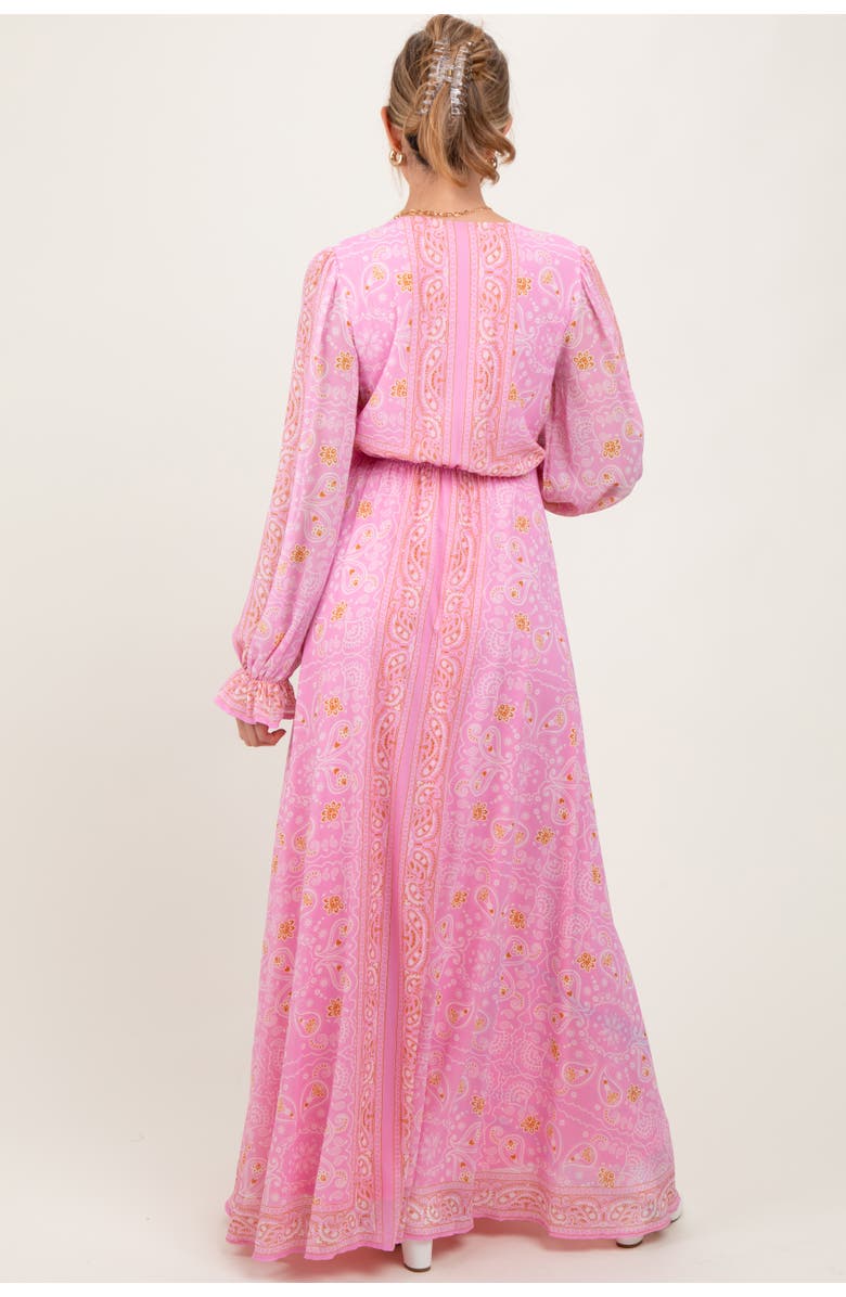 PinkBlush Paisley Deep V-Neck Long Sleeve Maxi Dress, Alternate, color, Pink